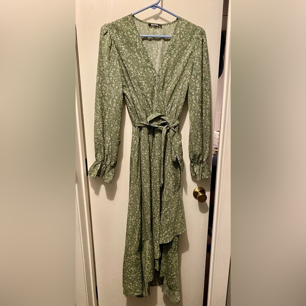 Elegant Green Long Sleeve Dress